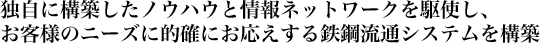 独自に構築したノウハウと情報ネットワークを駆使し、お客様のニーズに的確にお応えする鉄鋼流通システムを構築